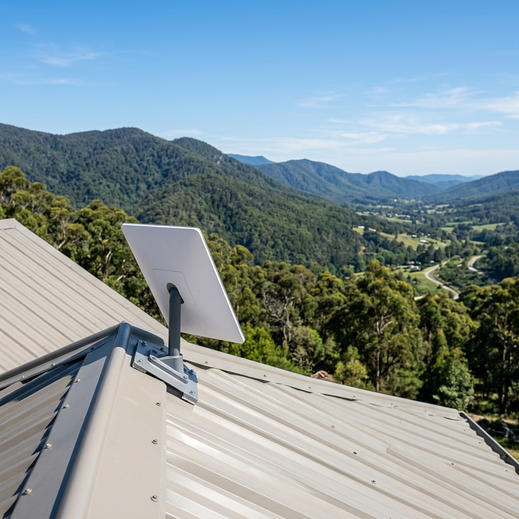 Starlink satellite dish professionally roof-mounted on a Victorian home with cable cleanly routed